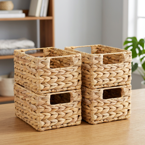 Portable Foldable Eco-Friendly Handmade Food Storage Bathroom Kitchen Organizers Straw Woven Box Natural Water Hyacinth Baskets - Product Image 2