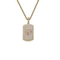 Pendentif bouclier cœur stéréo, bijoux hip-hop, accessoires rap, laiton incrusté de zircon, chaîne pendentif bouclier craquelé.