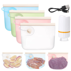 <b>Vacuum</b> Sealed Silicone Food Storage <b>Bags</b> Rectangle Compression Microwave Safe Fruit Vegetable Kitchenware Set With <b>Pump</b> - Product Image 1