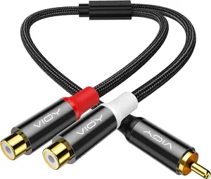 Kabel Splitter RCA, konverter Audio Stereo betina RCA Male ke 2RCA [berlapis emas & kepang nilon] konektor 1 jantan ke 2 betina Y
