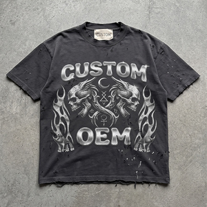 เสื้อยืดโอเวอร์ไซส์ทรงบ็อกซี่ ไหล่ตก ผ้าฝ้าย 100% ซักกรด 260 GSM พิมพ์ลายดิจิทัล สไตล์วินเทจ ทำสีซีดแบบดิสเทรส รับผลิตตามแบบ OEM - Product Image 1