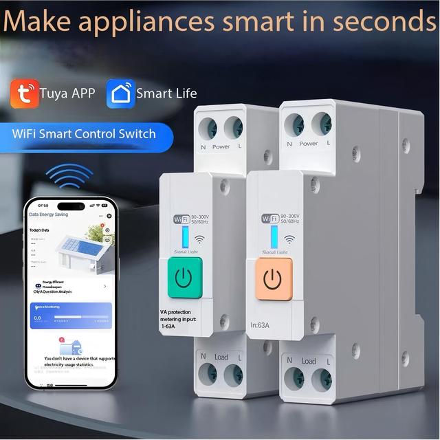 Smart Switch Wi-fi MCB Intelligent Circuit Breaker Tuya APP Remote Control 1P 2P 3P 4P 63A for Home PV Distribution