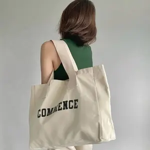 Vente en gros de sacs fourre-tout réutilisables en toile de grande capacité avec logo personnalisé pour les courses en coton