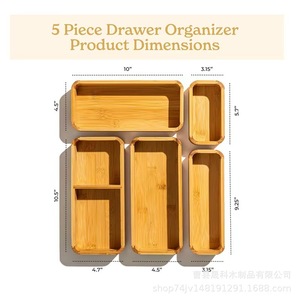 <b>Drawer</b> Organizer 5Pc Bamboo <b>Storage</b> Bins Rectangular Eco Friendly Kitchen Cosmetic Vanity Organizers - Product Image 4