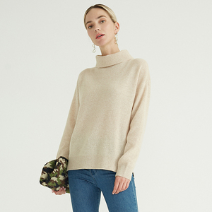 2020 Autumn Winter <strong>Turtleneck</strong> Beige Long Sleeve Knitted Pullover <strong>Jumpers</strong> Pure Color 100% Cashmere Sweater for <strong>Women</strong> - Product Image 5