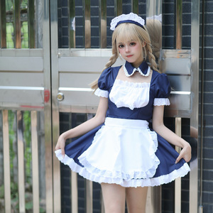 Akihabara Japanese Style Cute Maid Outfit Navy Blue Polyester Cosplay Costume For Halloween Performance - Product Image 1
