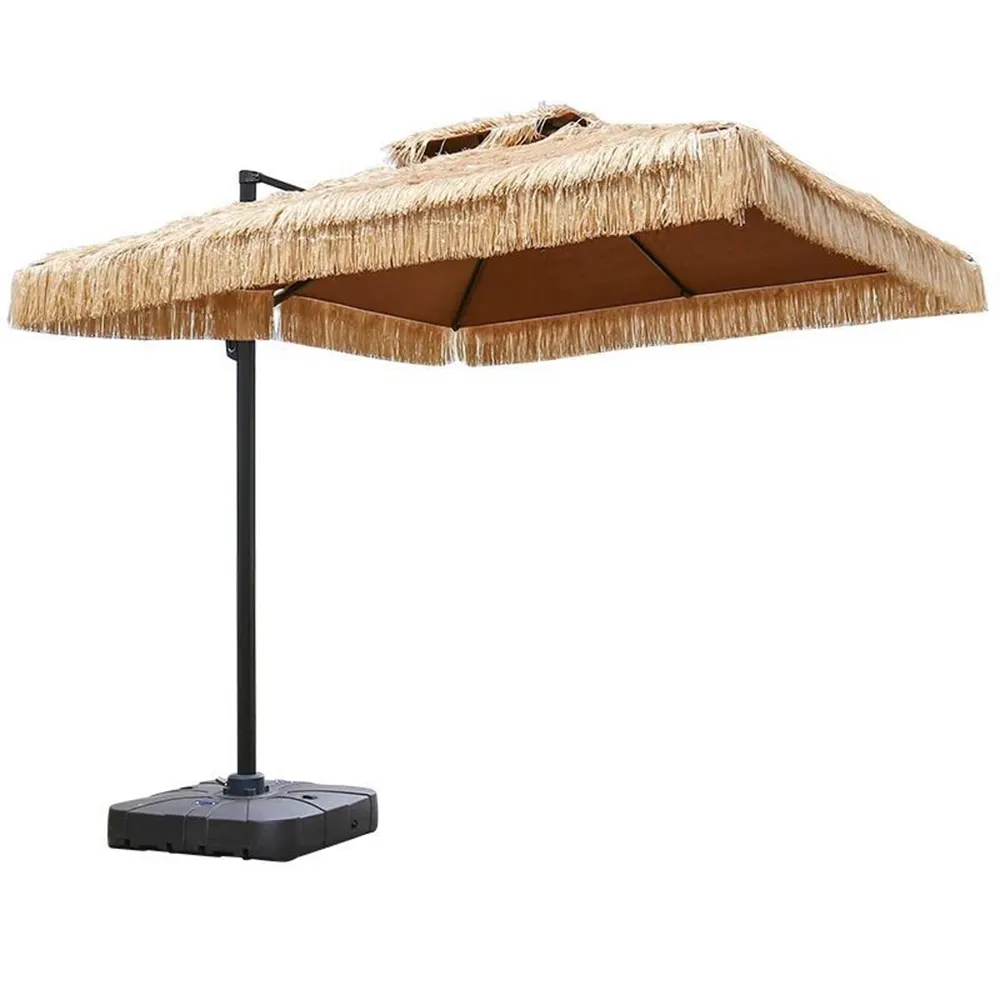 Outdoor 180CM Round Beach Hawaii Hula PP,Grass Straw Tiki Thatched Umbrellas with Wood Finish/
