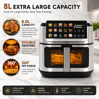 Friteuse à air numérique grande capacité 8L pour la maison, personnalisable en gros, avec panier antiadhésif et chauffage par convection à 360 degrés