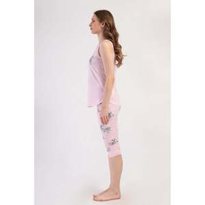 Conjunto de pantalones capri con cintura elástica y mangas abullonadas KADIN LYC SUPREM GENIS ASKILI ETEGI - Rosa - Rosa - Product Image 3