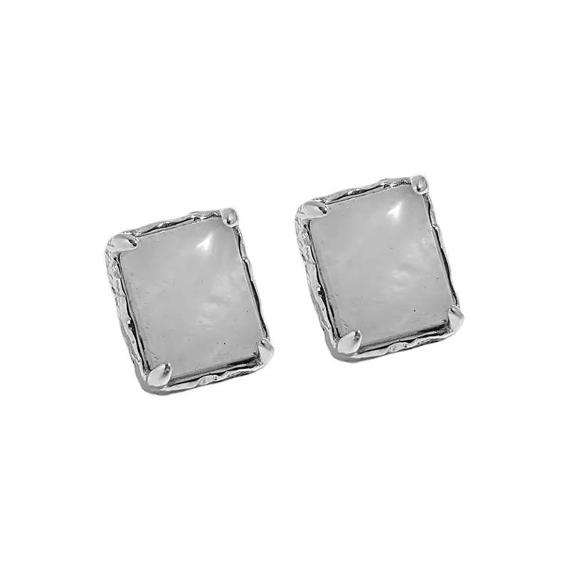 Original design rectangular geometric inlay natural crystal texture texture S925 sterling silver lady earrings