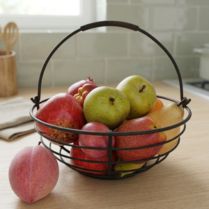 Panier à fruits rond en métal, support de rangement de cuisine en fil de fer, design minimaliste durable, support alimentaire à un seul niveau sur pied - Product Image 6