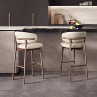 Chaise de bar moderne en bois massif, tabouret de comptoir rembourré avec dossier incurvé, siège de salle à manger pour îlot de cuisine