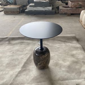 SH STONE Customized <strong>Round</strong> <strong>Black</strong> Carbon Steel Top Dark Emperador Brown Natural Marble Base Living Room <strong>Side</strong> <strong>Table</strong> - Product Image 5