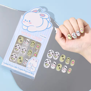 Aillsa Nail Supplies 24Pcs Design Kid <span class=keywords><strong>Faux</strong></span> Cartoon Pink Cute Children <span class=keywords><strong>Kawaii</strong></span> Art Nail Artificial Short Press on Nails Wholesale - Product Image 4