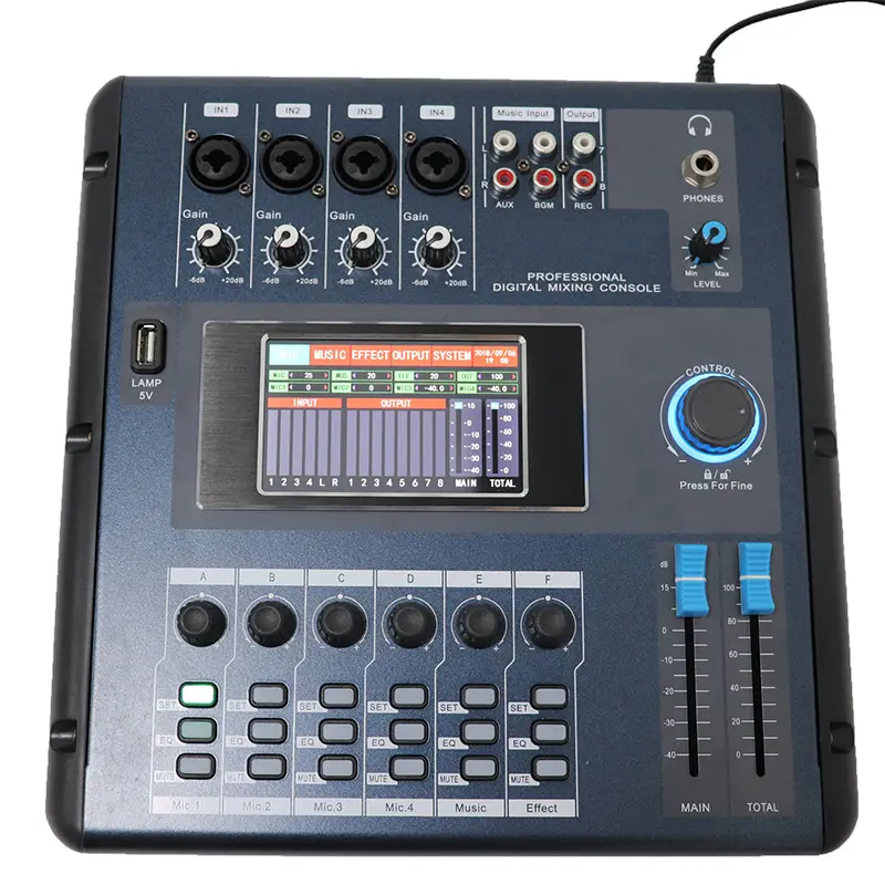 mini digital DJ mixer 8ch digital audio mixer console with MP3,DSP, HD touch screen and reverberation