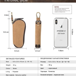 Boshiho Genuine Leather Keychain Holder Men Genuine Leather Key Holder Pouch Metal <b>Hook</b> for <b>Car</b> Key Case - Product Image 6