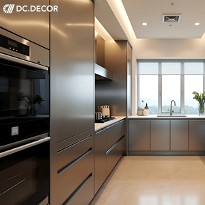 Ensemble d'armoires de cuisine modernes en acier inoxydable DC.DECOR avec <span class=keywords><strong>four</strong></span> encastré et évier, construction en contreplaqué/MDF, crédence écologique - Product Image 1