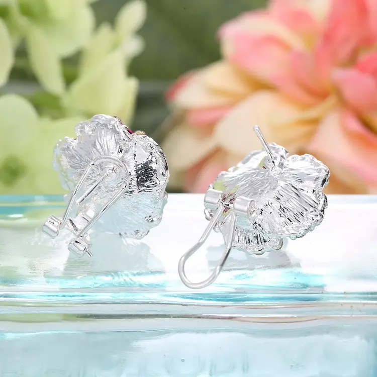 Dynamics Rose Flower Stud Earrings For Women Fashion Blue Black Round Bouquet Crystal Wedding Flower Rhinestone Jewelry Earring