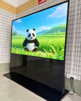 Layar Digital Signage Interaktif LCD Sentuh Kapasitif 55 Inci dengan CMS Terintegrasi, Dudukan Lantai Hitam