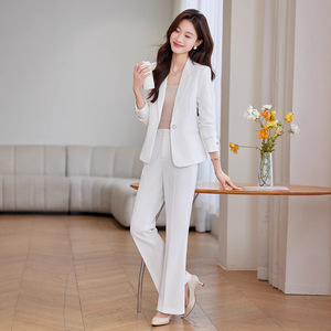 Pink Women's Suit Set Spring Formal Workwear Anti-Wrinkle Polyester Full Sleeve - Product Image 3