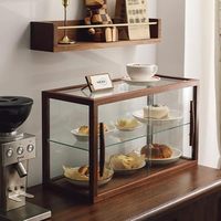 Vitrine de boulangerie rectangulaire en bois avec portes en verre pour produits de boulangerie, desserts, biscuits, cupcakes - Finition brune