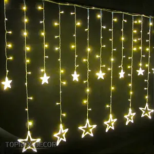 3*3M 300 Led Fenêtre Mariage Ramadan Rideaux Fée Chaîne Chambre Plastique Ramadan Étoiles Lampe Glace Led Guirlande Lumineuse