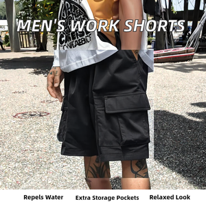 Nouveaux shorts décontractés pour hommes, coupe droite, style workwear, 100 % polyester, imperméables, respirants, en toile, couleur unie, avec cordon de serrage - Product Image 2