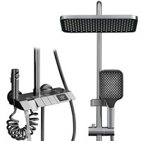 Système de douche à effet pluie en laiton de luxe pour salle de bain, noyau de valve en céramique, pomme de douche de 12 pouces, cascade, 4 voies, eau froide et chaude, ensemble de douche à touches de piano