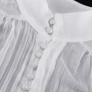 Camicetta da <span class=keywords><strong>donna</strong></span> casual in <span class=keywords><strong>cotone</strong></span> bianco trasparente con colletto alla coreana e bottoni, a maniche lunghe, collezione Estate 2026 - Product Image 5