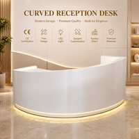 Comptoir de réception incurvé sur mesure avec éclairage LED, comptoir d'accueil pour salon de beauté et spa en MDF avec tiroirs