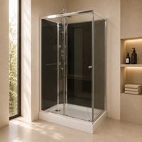 Cabine de douche rectangulaire sur mesure OEM avec porte coulissante et siège d'angle intégré, quincaillerie chromée