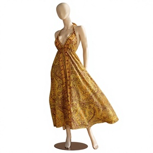 Women's Silk Floral Halter V-neck Floor-Length Chiffon Woven Summer Boho <b>Beach</b> Flowy A-Line Dress Holiday Celebration - Product Image 1