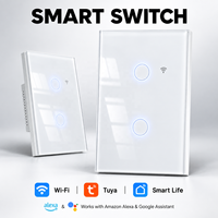 US 2 Gang pour Tuya App Smart WiFi Wall Switch avec Alexa & Google Panneau de verre blanc/noir Zigbee Network Mobile Control