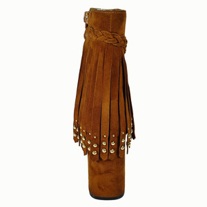 Bottines Western en Daim Marron pour Femme à Talon Haut, Style Bohème avec Pompons et Clous Dorés, Imperméables, Confortables, Fermeture Éclair, Tendance Automne - Product Image 4