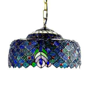 Tiffany pavone verde luci a sospensione in vetro colorato sfarfallio occhi azzurri lampada a sospensione per sala da pranzo Tiffany lampadario - Product Image 5