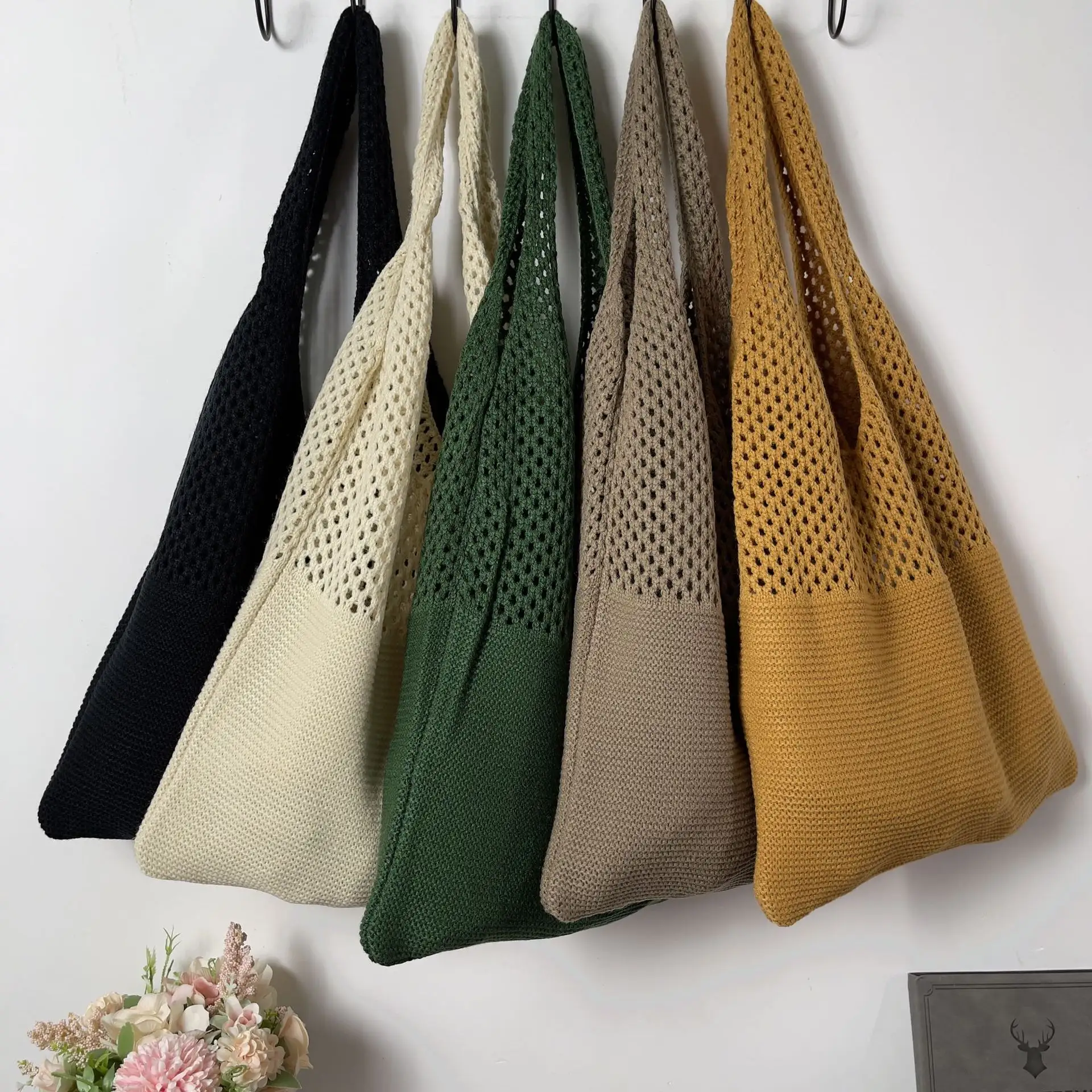 Custom Ladies Large Knitted Woven Shoulder Shopping Tote Bag Handbag