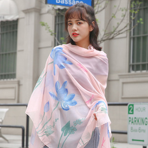 Chal de gasa <span class=keywords><strong>playa</strong></span> verano impreso pañuelos de seda de gran tamaño teñido multicolor para Mujer Transparente ligero bufanda - Product Image 6