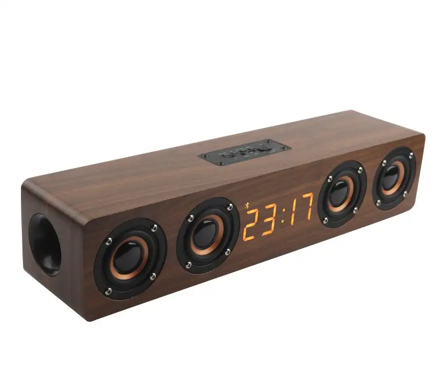 W8C Speaker Nirkabel Kayu BT Jam Alarm Speaker Antik