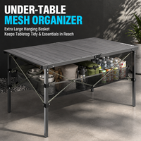 Table de camping pliante en aluminium portable |   Sac de transport léger et pliable en maille pour rangement de meubles d'extérieur rectangulaires