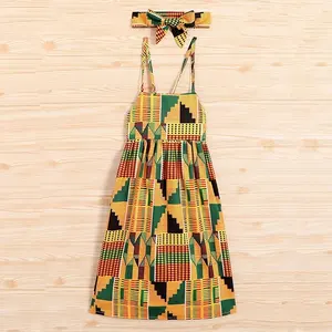 Комплект одежды для девочек в африканском стиле, платья для маленьких девочек с бантом на бретельках