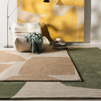 Handgefertigter 13mm Dicker Hochwertiger Rohseide-Teppich mit Geometrischem Muster in Beige für Wohnzimmer Teppich-Sets