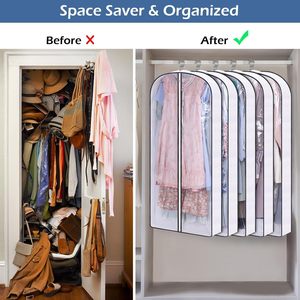Clear Dustproof PVC Garment Bags with Zippers for Hanging <b>Clothes</b> and Closet Storage Gusseted Dress Suit Bags - Product Image 6