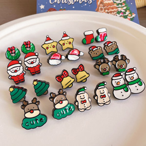 Boucles d'oreilles clous de la série Premium 'Goutte d'Huile', clips d'oreilles mignons renne et bonhomme en pain d'épices, motif dessin animé arbre de Noël pour fille - Product Image 2