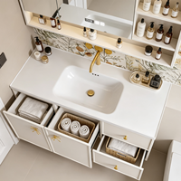 Ensemble de meubles de salle de bain de luxe à fixation murale avec lavabo intégré pour projets d'appartements, fabrication OEM ODM sur mesure