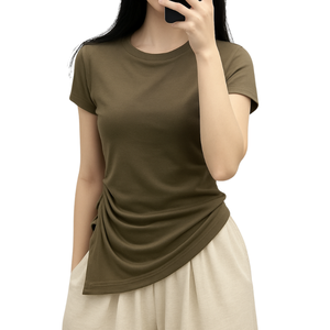 Material de alta calidad dobladillo puntiagudo cordón cintura camiseta transpirable secado rápido precio de fábrica - Product Image 1