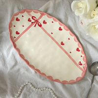 Vaisselle coréenne en céramique rose, motif cœur et nœud, en porcelaine beige, bol et assiette, service de table pour restaurant et maison, cadeaux