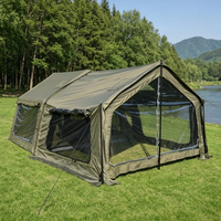 Tente de camping gonflable quatre saisons en toile 8+8m² avec colonne d'air intégrée, tente pneumatique imperméable