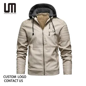Liu Ming vente chaude en gros 2024 hommes hiver épais polaire moto PU cuir veste mode coupe-vent à capuche manteaux