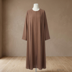 Abaya classique en crêpe marron moka - Silhouette droite minimaliste, tenue modeste - Product Image 2