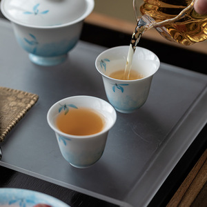Hand Painted Ceramic <b>Teacup</b> Porcelain Small Cup Leaf Pattern Traditional Chinese Style Kung Fu Tea Set Tasting Cup - Product Image 4